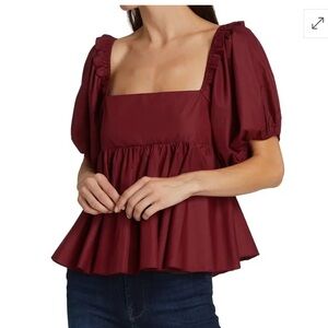 En Saison Maroon Cotton Poplin Babydoll Top